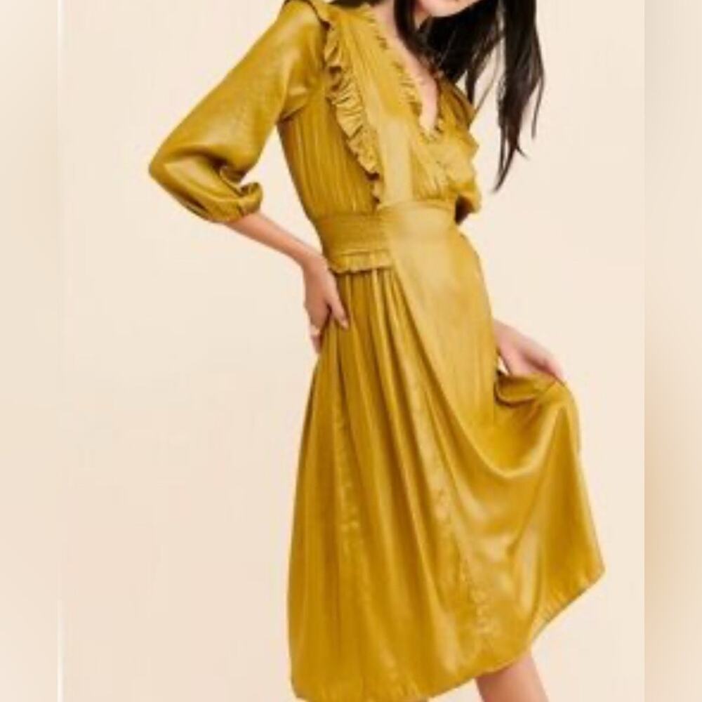 Current Air Midi Dress Women Large Chartreuse Excellent Ruffle Smocked 1990144